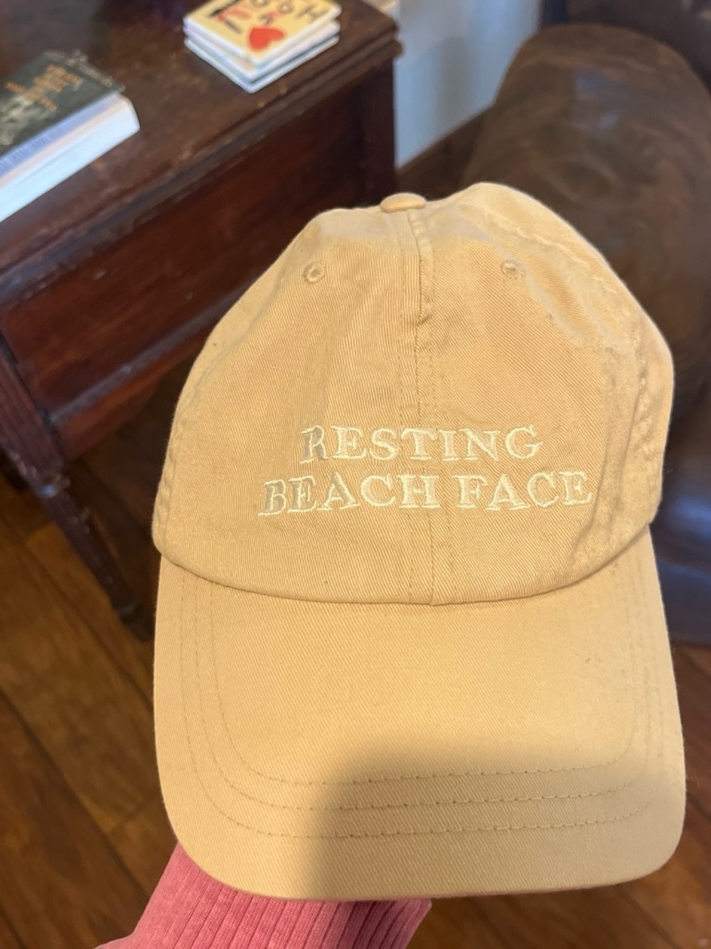 Resting Beach Face Embroidered Cotton Cap - Cream
